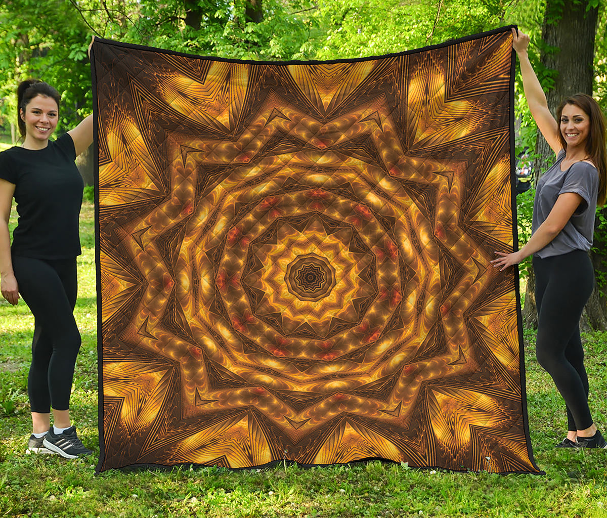 Golden Kaleidoscope Print Quilt