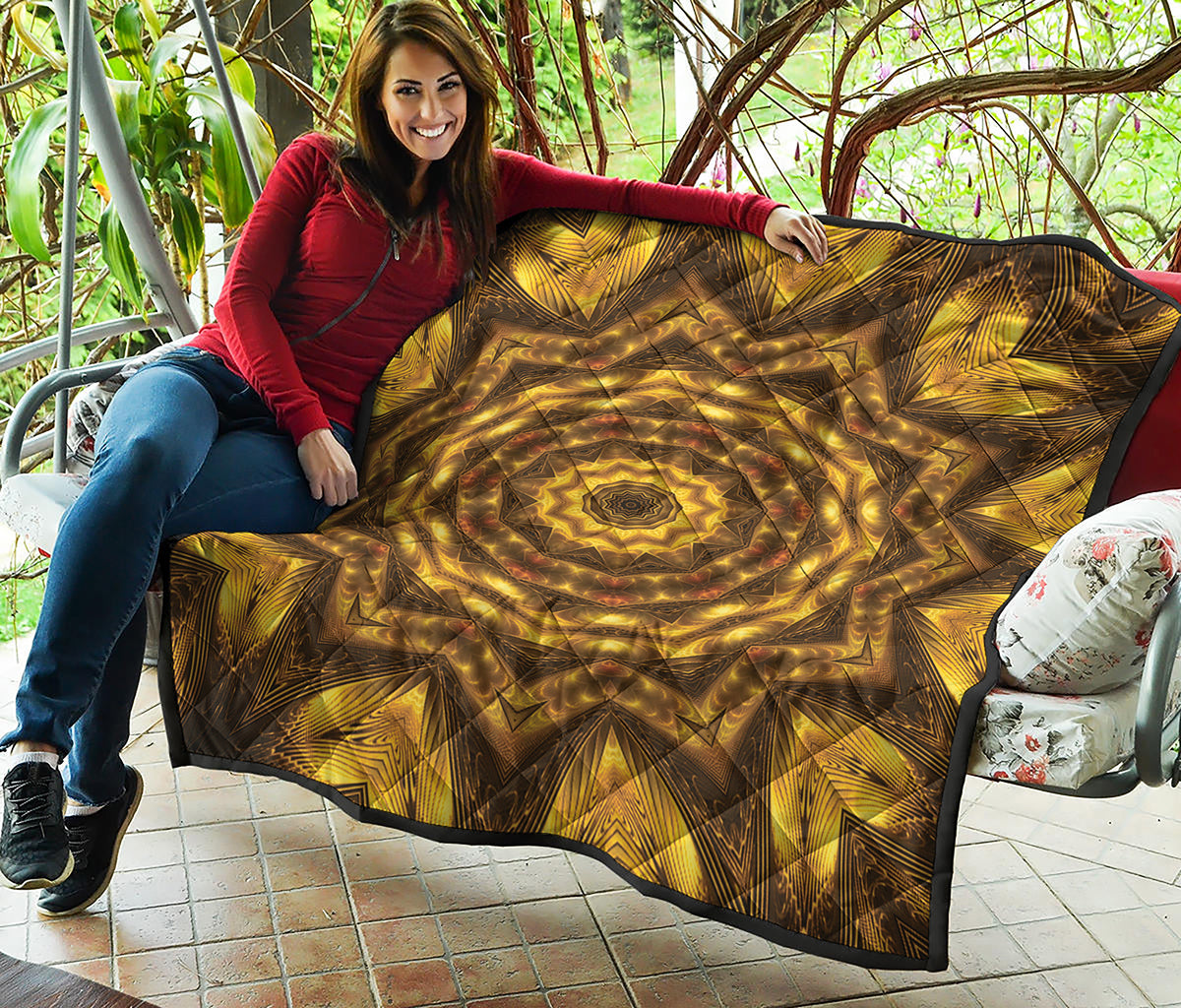 Golden Kaleidoscope Print Quilt