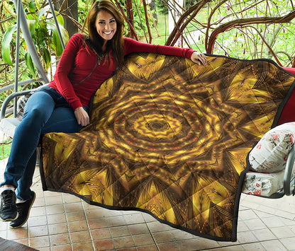 Golden Kaleidoscope Print Quilt