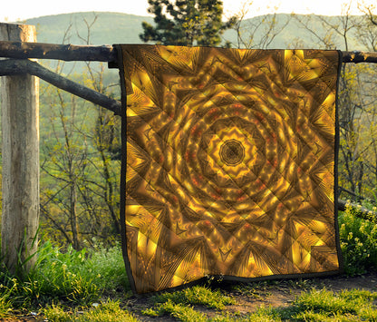 Golden Kaleidoscope Print Quilt