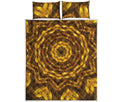 Golden Kaleidoscope Print Quilt Bed Set