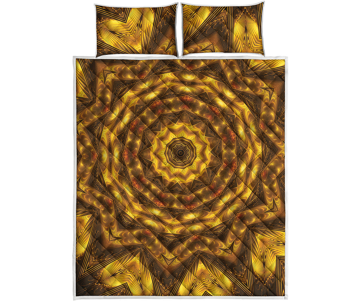 Golden Kaleidoscope Print Quilt Bed Set