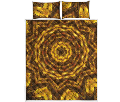 Golden Kaleidoscope Print Quilt Bed Set