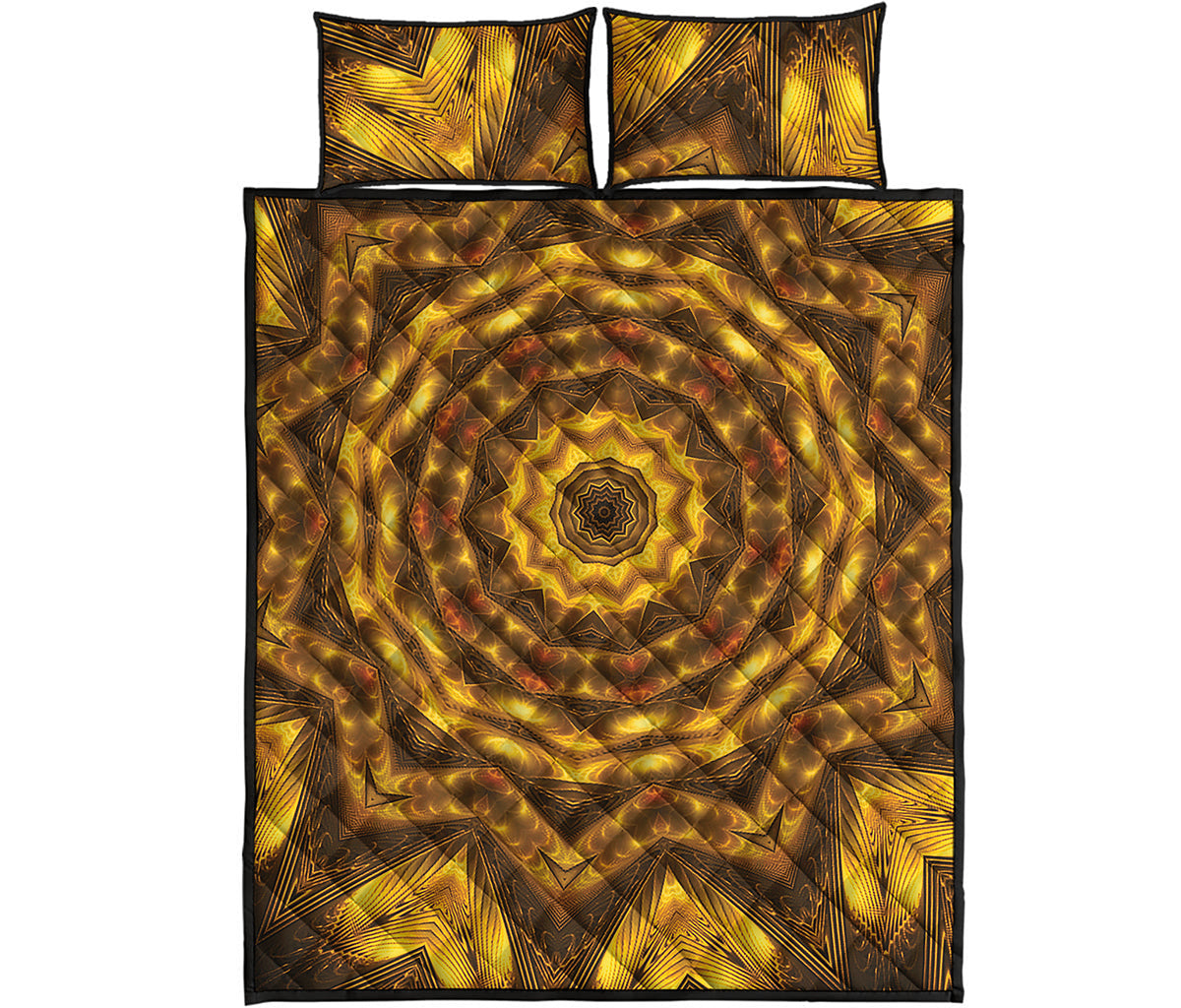 Golden Kaleidoscope Print Quilt Bed Set