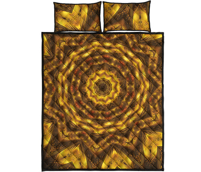 Golden Kaleidoscope Print Quilt Bed Set