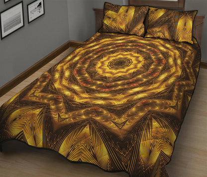 Golden Kaleidoscope Print Quilt Bed Set