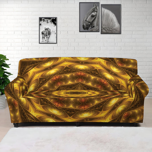 Golden Kaleidoscope Print Sofa Cover