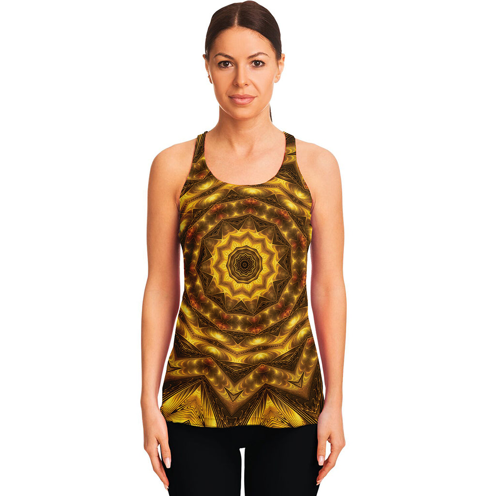 Golden Kaleidoscope Print Women's Racerback Tank Top