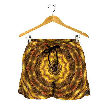 Golden Kaleidoscope Print Women's Shorts