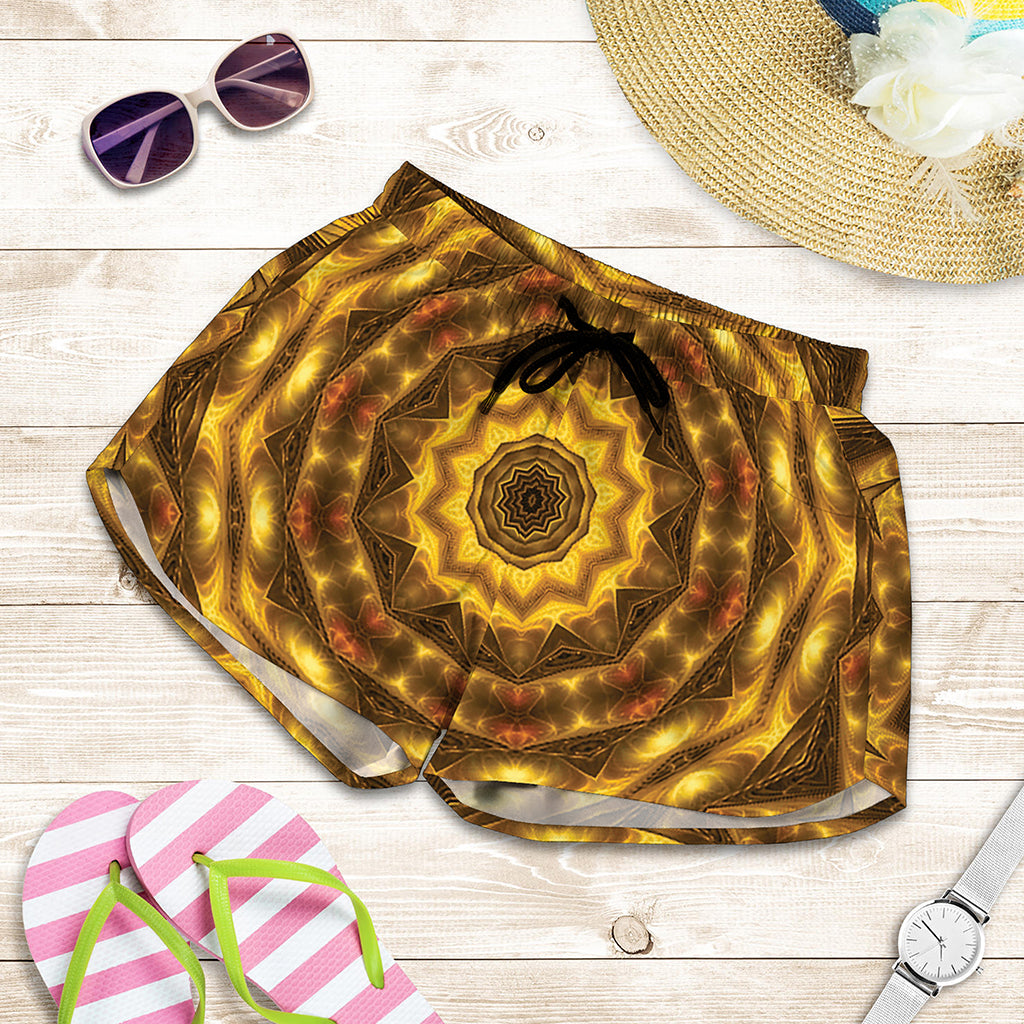 Golden Kaleidoscope Print Women's Shorts