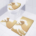 Golden Kanagawa Wave Print 3 Piece Bath Mat Set
