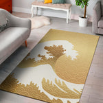 Golden Kanagawa Wave Print Area Rug