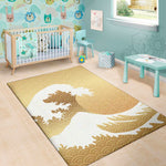 Golden Kanagawa Wave Print Area Rug