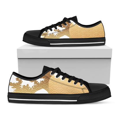 Golden Kanagawa Wave Print Black Low Top Shoes 