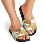 Golden Kanagawa Wave Print Black Slide Sandals