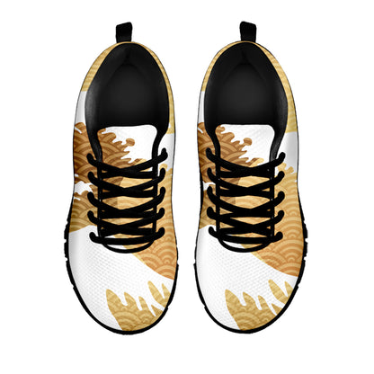 Golden Kanagawa Wave Print Black Sneakers