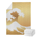 Golden Kanagawa Wave Print Blanket
