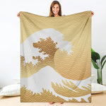 Golden Kanagawa Wave Print Blanket