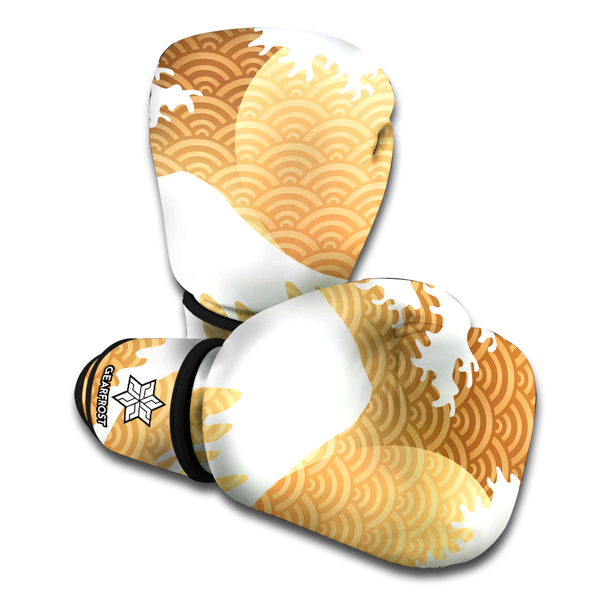 Golden Kanagawa Wave Print Boxing Gloves