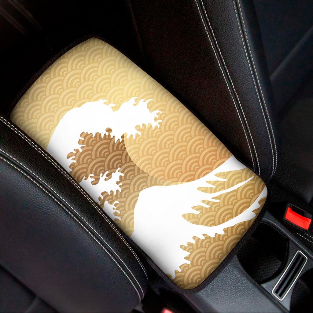 Golden Kanagawa Wave Print Car Center Console Cover
