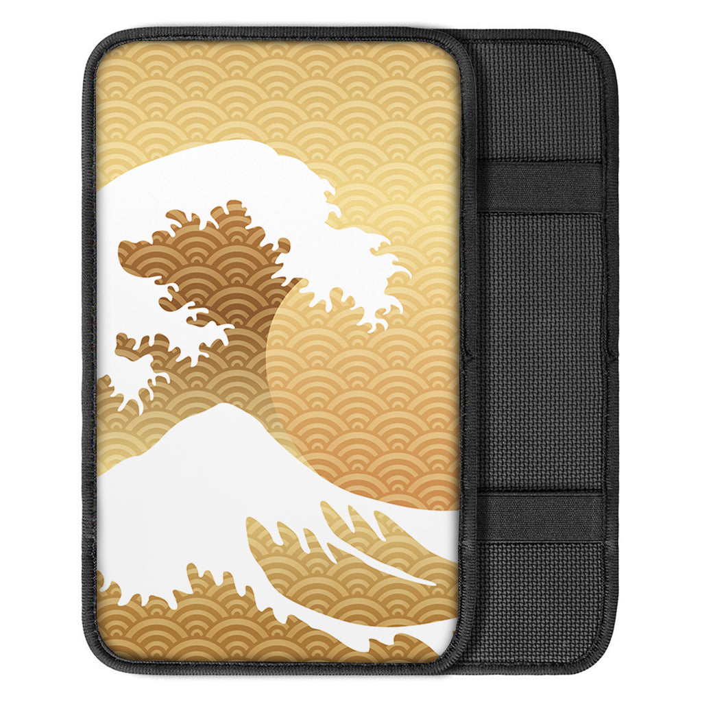 Golden Kanagawa Wave Print Car Center Console Cover