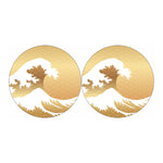 Golden Kanagawa Wave Print Car Coasters