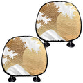 Golden Kanagawa Wave Print Car Headrest Covers