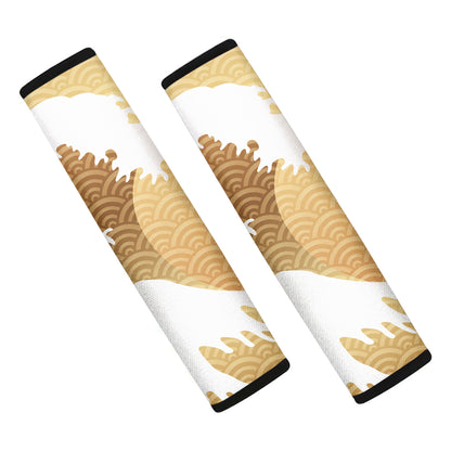 Golden Kanagawa Wave Print Car Seat Belt Covers
