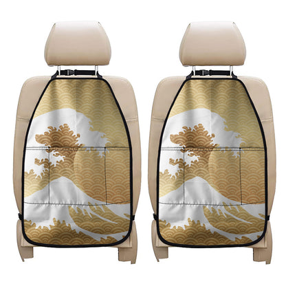 Golden Kanagawa Wave Print Car Seat Organizers