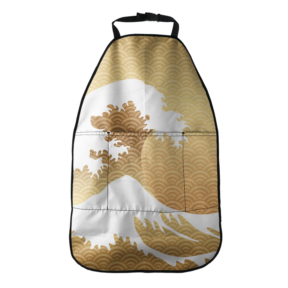 Golden Kanagawa Wave Print Car Seat Organizers