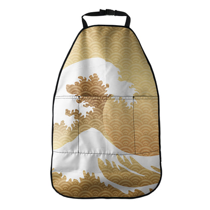 Golden Kanagawa Wave Print Car Seat Organizers