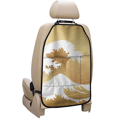 Golden Kanagawa Wave Print Car Seat Organizers