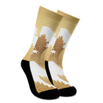 Golden Kanagawa Wave Print Crew Socks