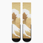 Golden Kanagawa Wave Print Crew Socks