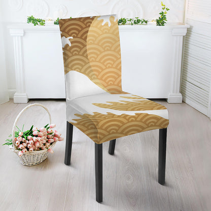 Golden Kanagawa Wave Print Dining Chair Slipcover