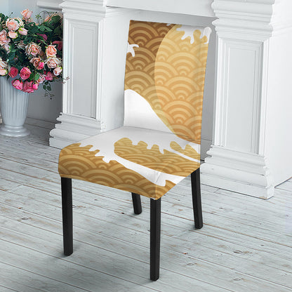 Golden Kanagawa Wave Print Dining Chair Slipcover