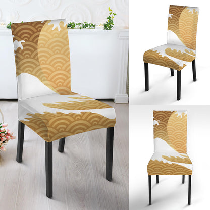 Golden Kanagawa Wave Print Dining Chair Slipcover