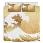 Golden Kanagawa Wave Print Duvet Cover Bedding Set