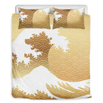 Golden Kanagawa Wave Print Duvet Cover Bedding Set