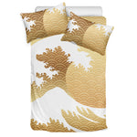 Golden Kanagawa Wave Print Duvet Cover Bedding Set