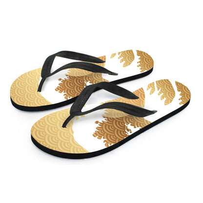 Golden Kanagawa Wave Print Flip Flops