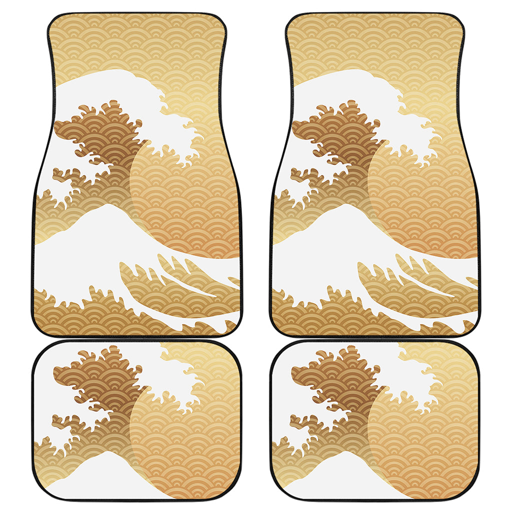 Golden Kanagawa Wave Print Front and Back Car Floor Mats
