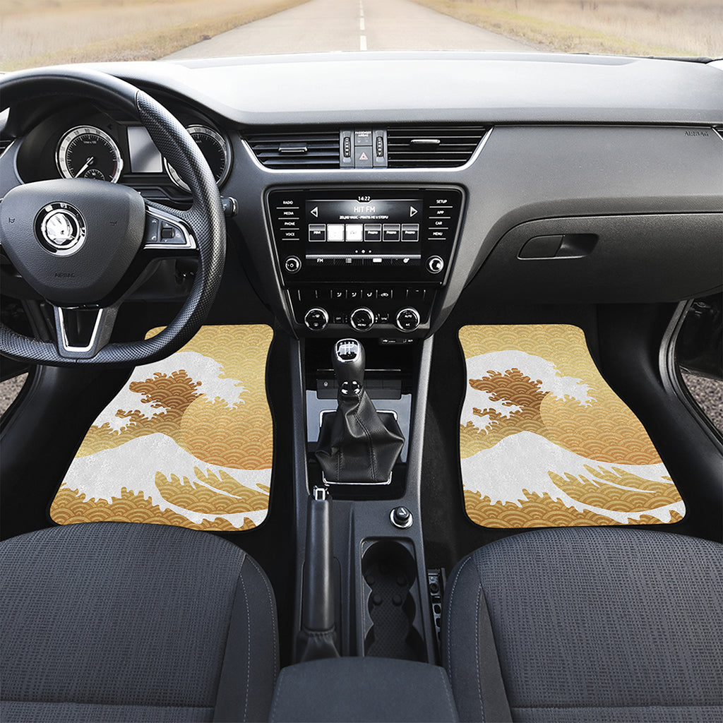 Golden Kanagawa Wave Print Front and Back Car Floor Mats