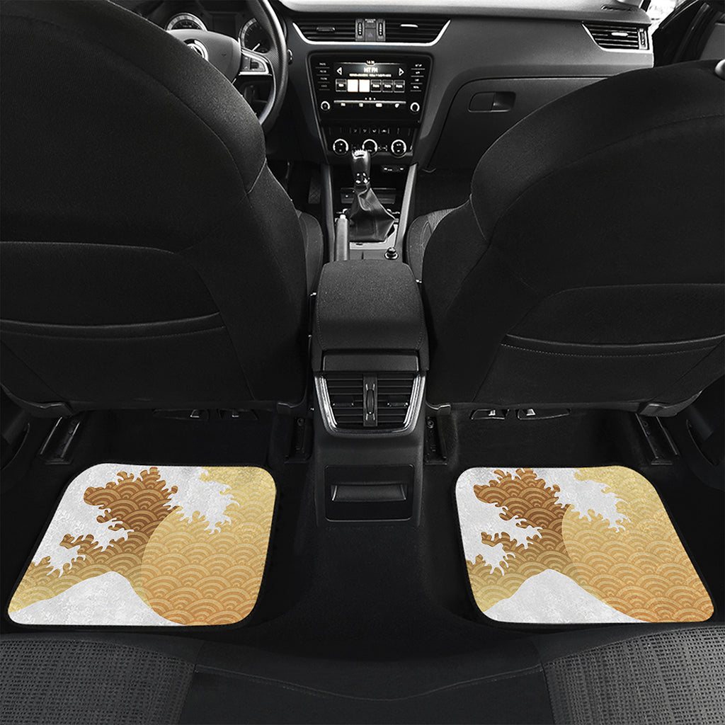 Golden Kanagawa Wave Print Front and Back Car Floor Mats