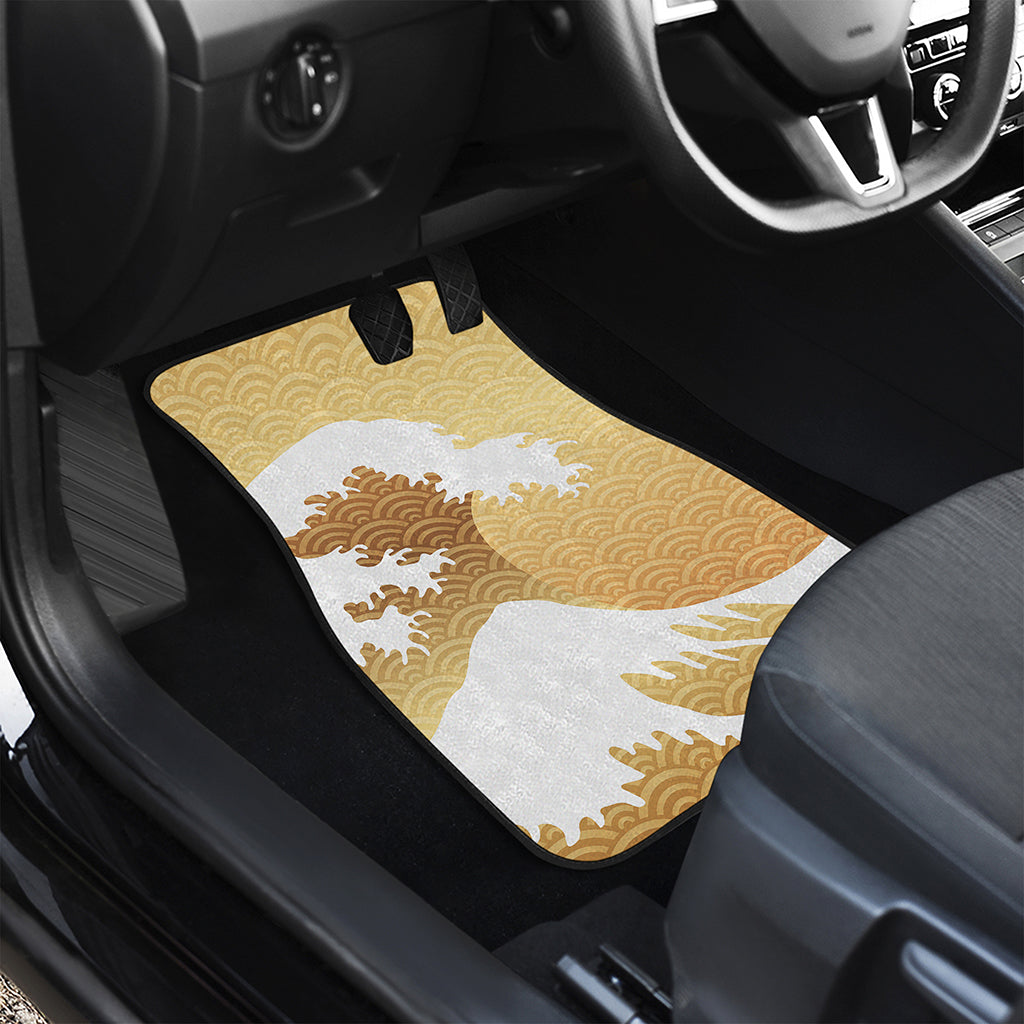 Golden Kanagawa Wave Print Front and Back Car Floor Mats