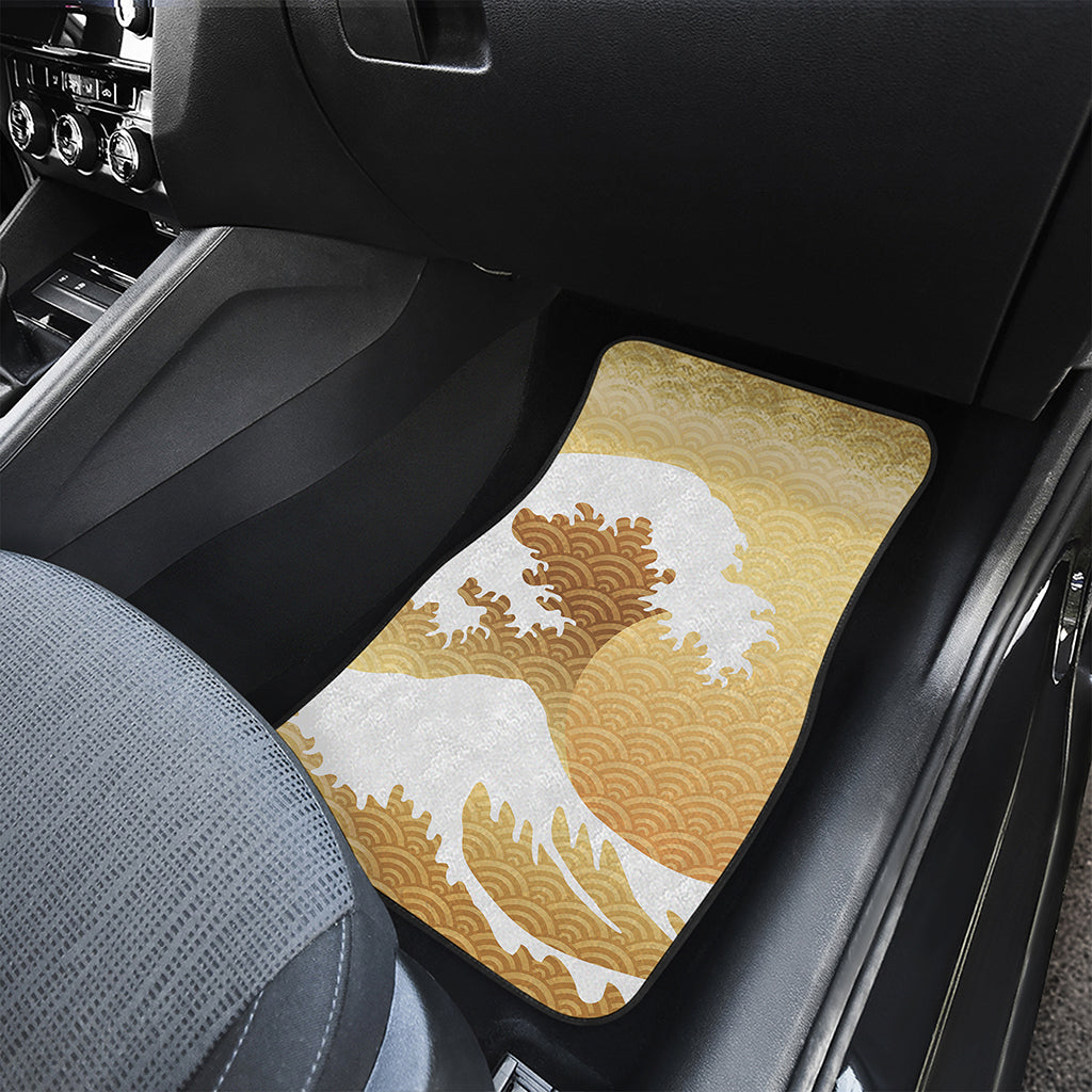 Golden Kanagawa Wave Print Front and Back Car Floor Mats