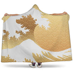 Golden Kanagawa Wave Print Hooded Blanket