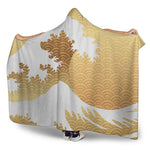 Golden Kanagawa Wave Print Hooded Blanket