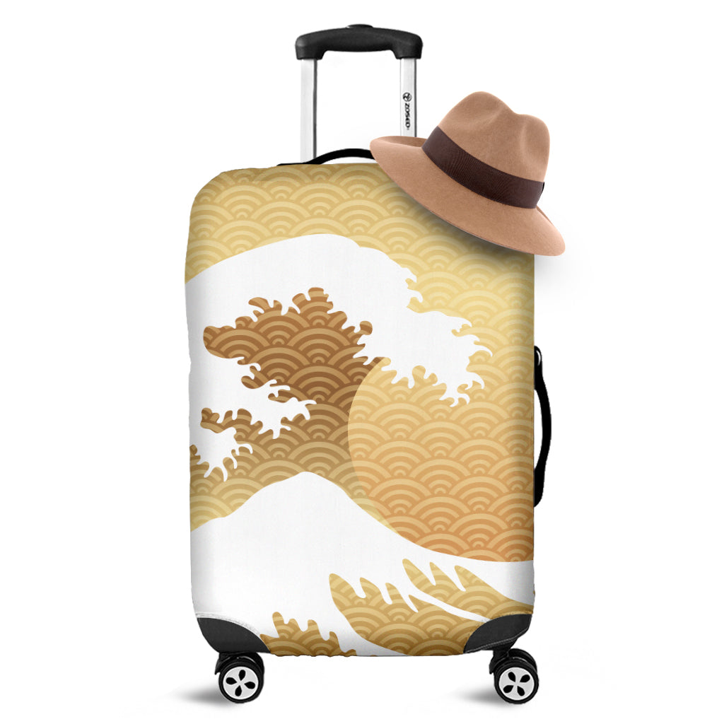 Golden Kanagawa Wave Print Luggage Cover