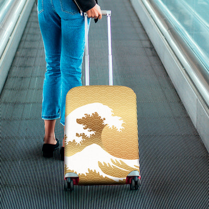 Golden Kanagawa Wave Print Luggage Cover
